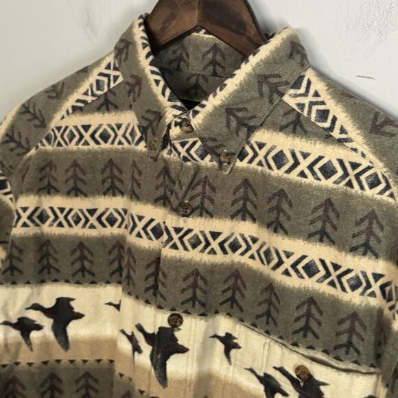 VINTAGE WOOLRICH Mens Beige Duck Chamois Long Sleeve Shirt Size L Outdoors Hunt - Picture 2 of 11